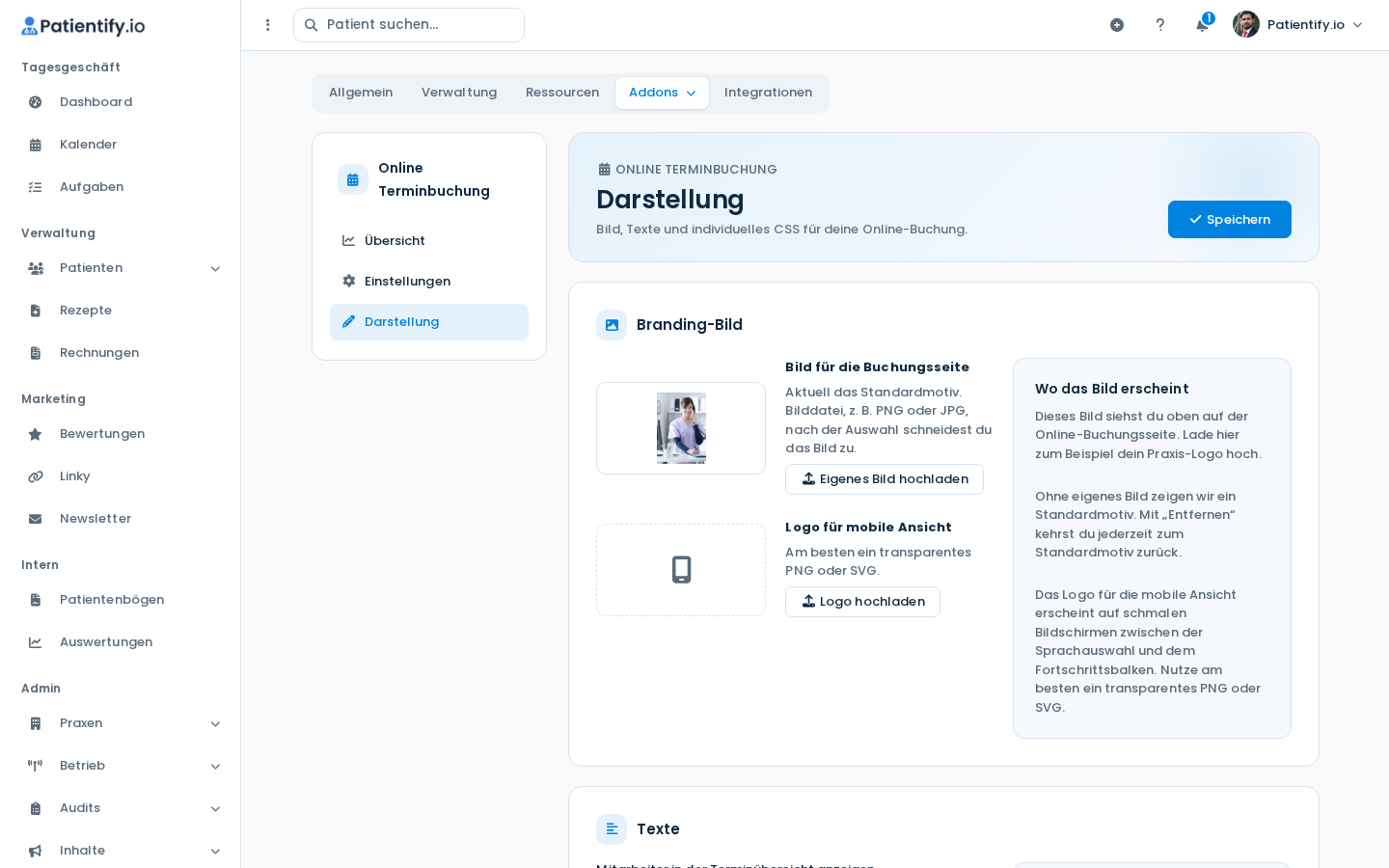 Seite Darstellung mit Branding-Bild und Logo für die mobile Ansicht