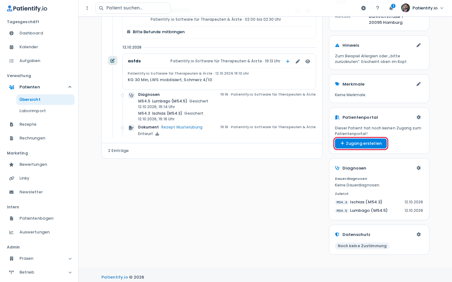 Karte Patientenportal in der Patientenakte