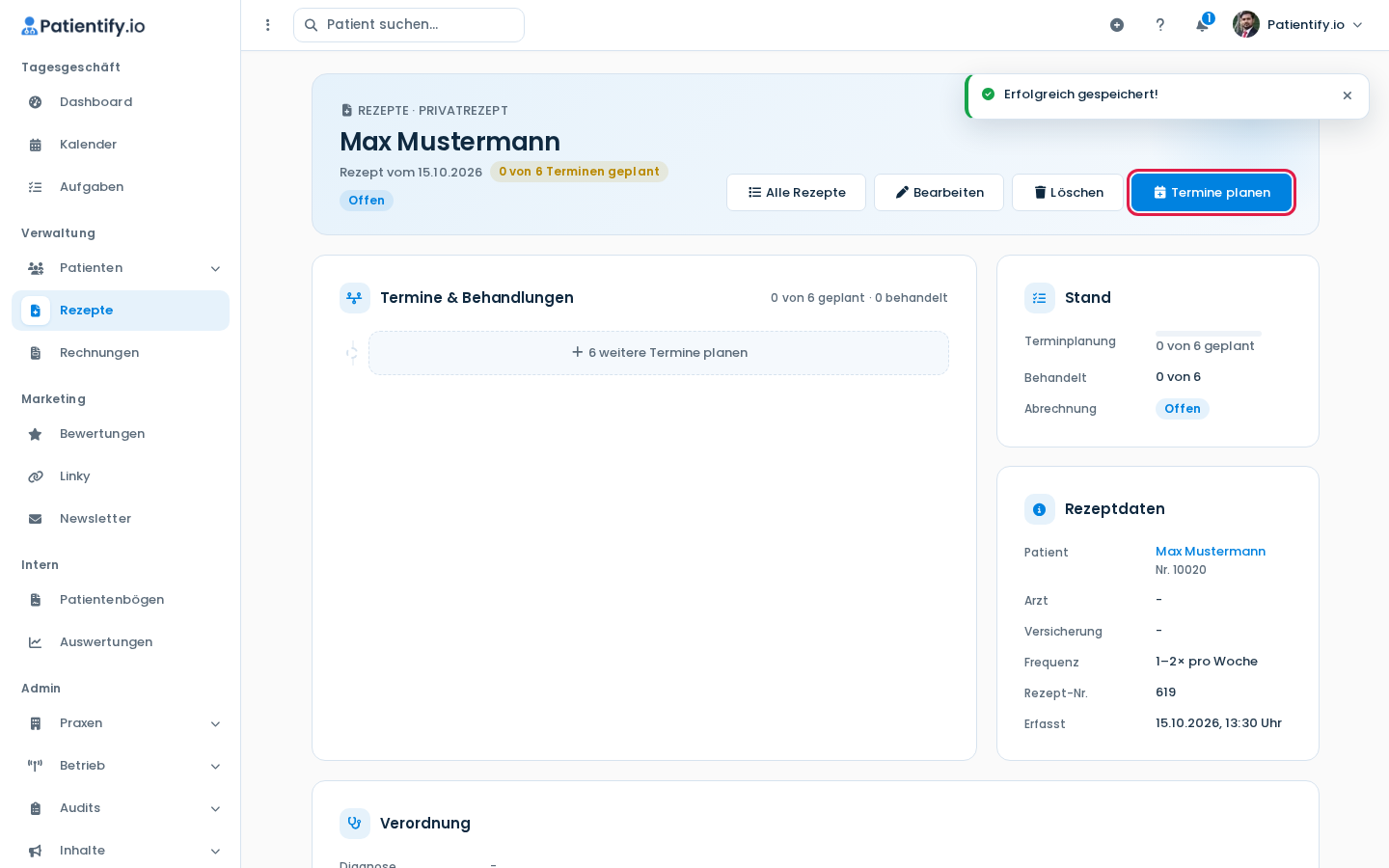 Detailseite eines gespeicherten Rezepts mit den Buttons Bearbeiten, Löschen und Termine planen