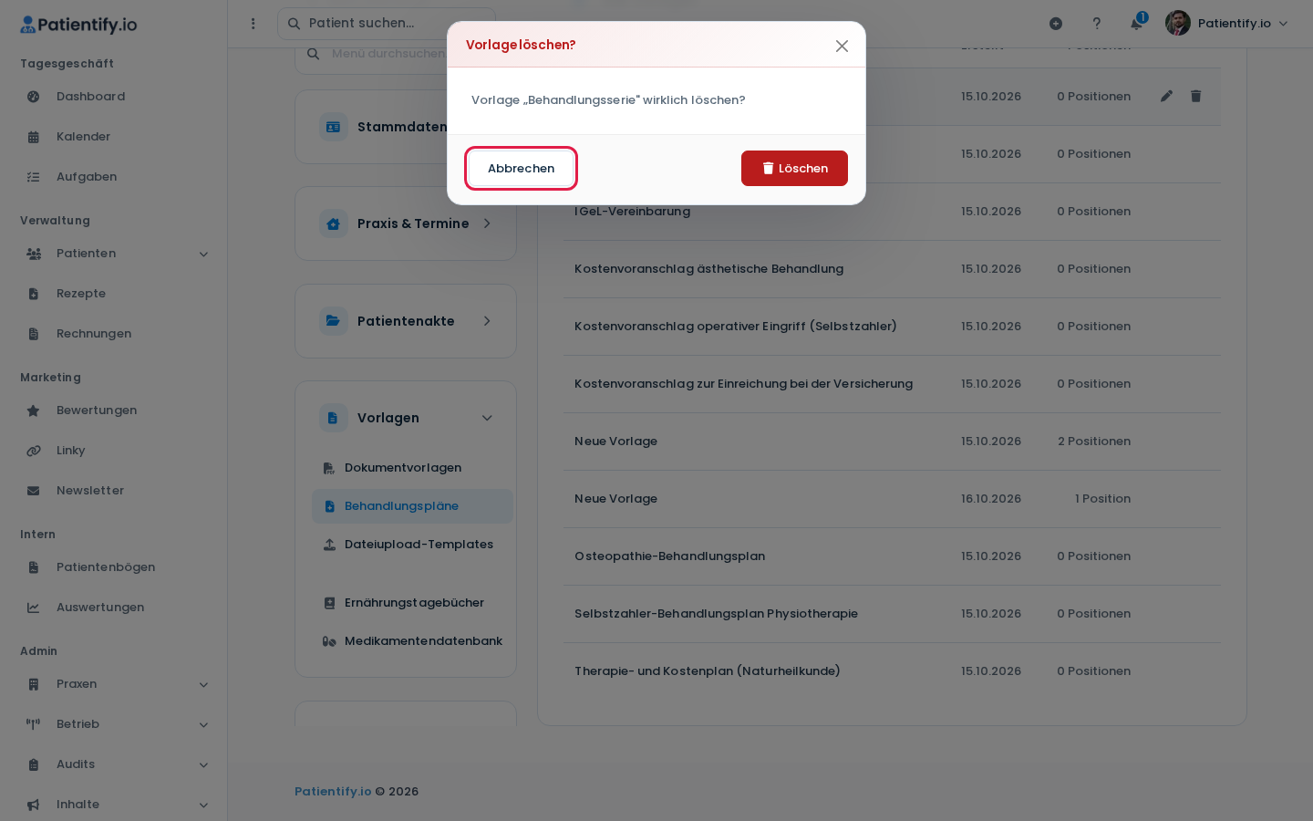 Sicherheitsabfrage Vorlage löschen